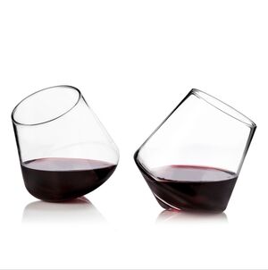 Viski Rolling Crystal Wine Glasses Set of 2 Premium Stemless Wine  Crystal New
